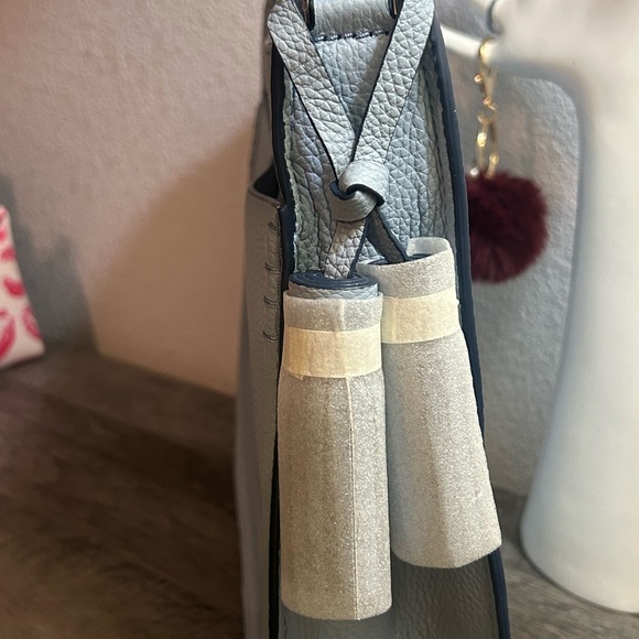 Kate Spade Orchard Street Hemsley blue dawn pebbled leather crossbody w/ tassels - Picture 12 of 14